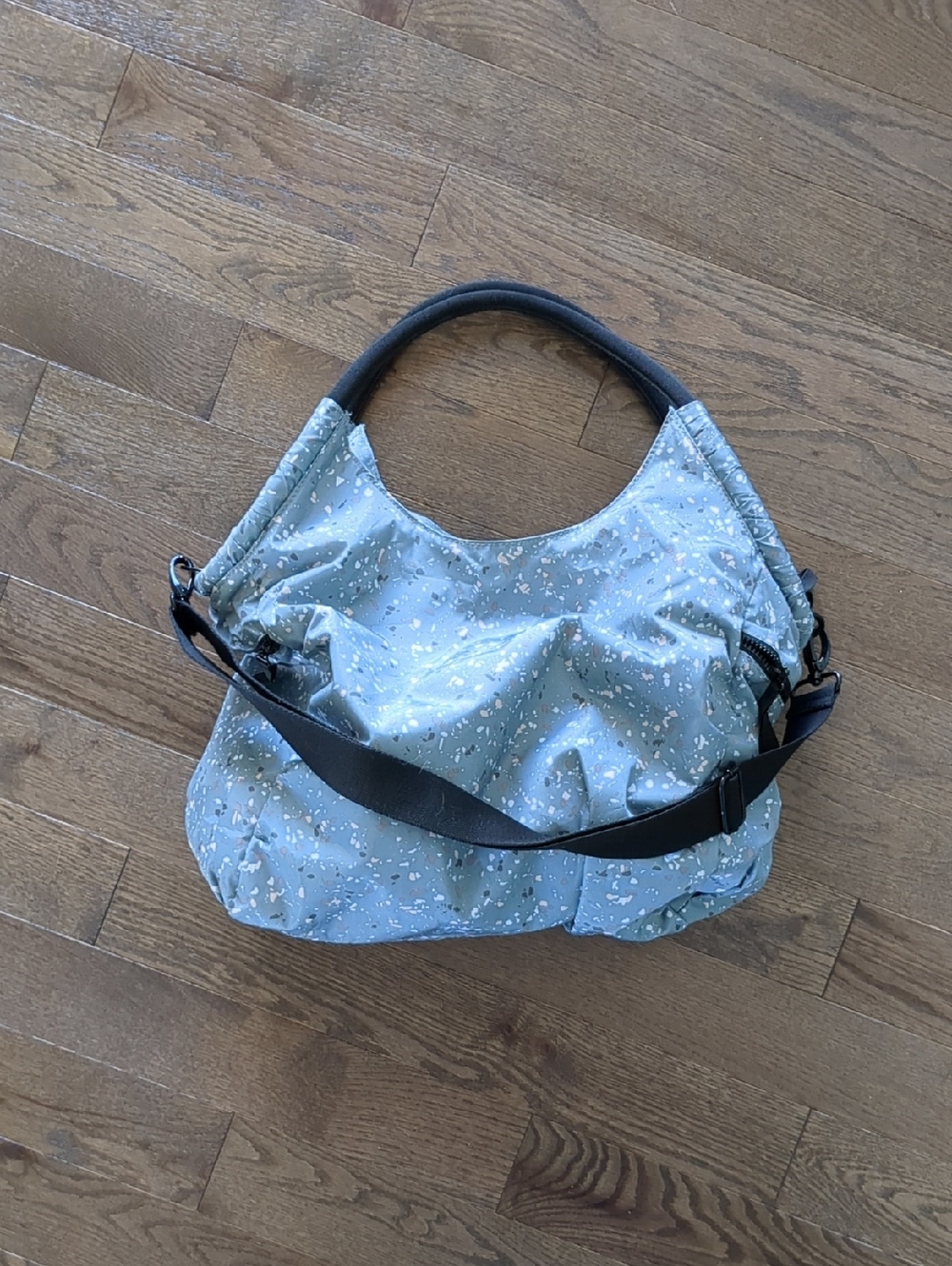 Light Blue Patterned Shoulder Bag with Black Strap